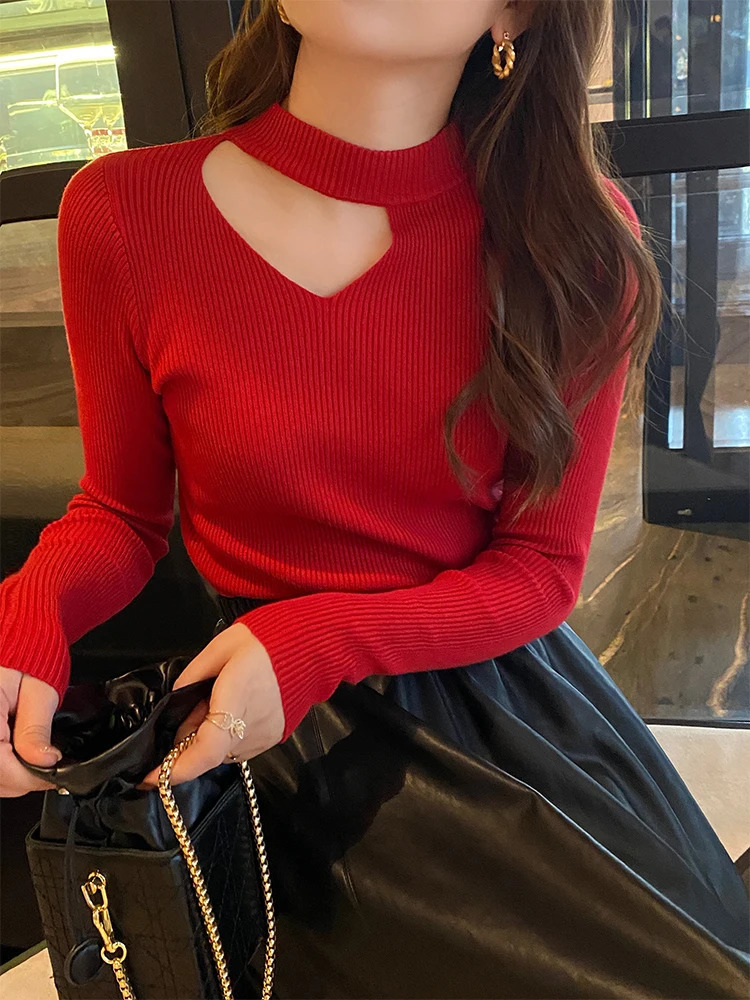 Basic Hollow Out Women Sweaters Autumn Winter Tops Slim Jumper Soft Warm Pull Pullover Knitted Sweater 250730