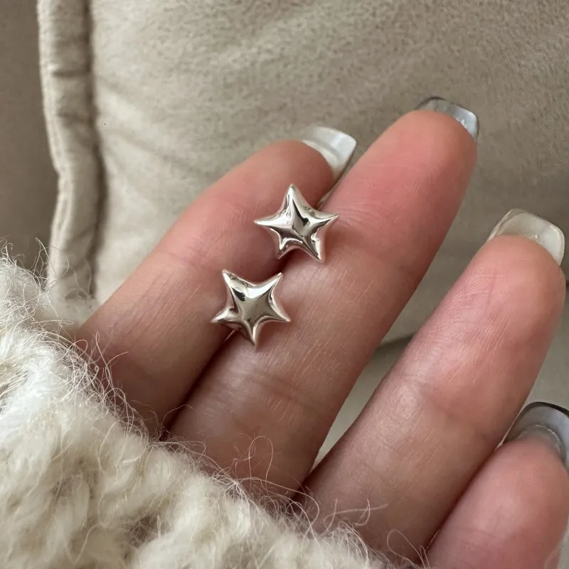 S925 Sterling Silver Korean Version Niche Star Stud Earrings Korean Style Fashion Retro Simple Ear Jewelry Wholesale 250729
