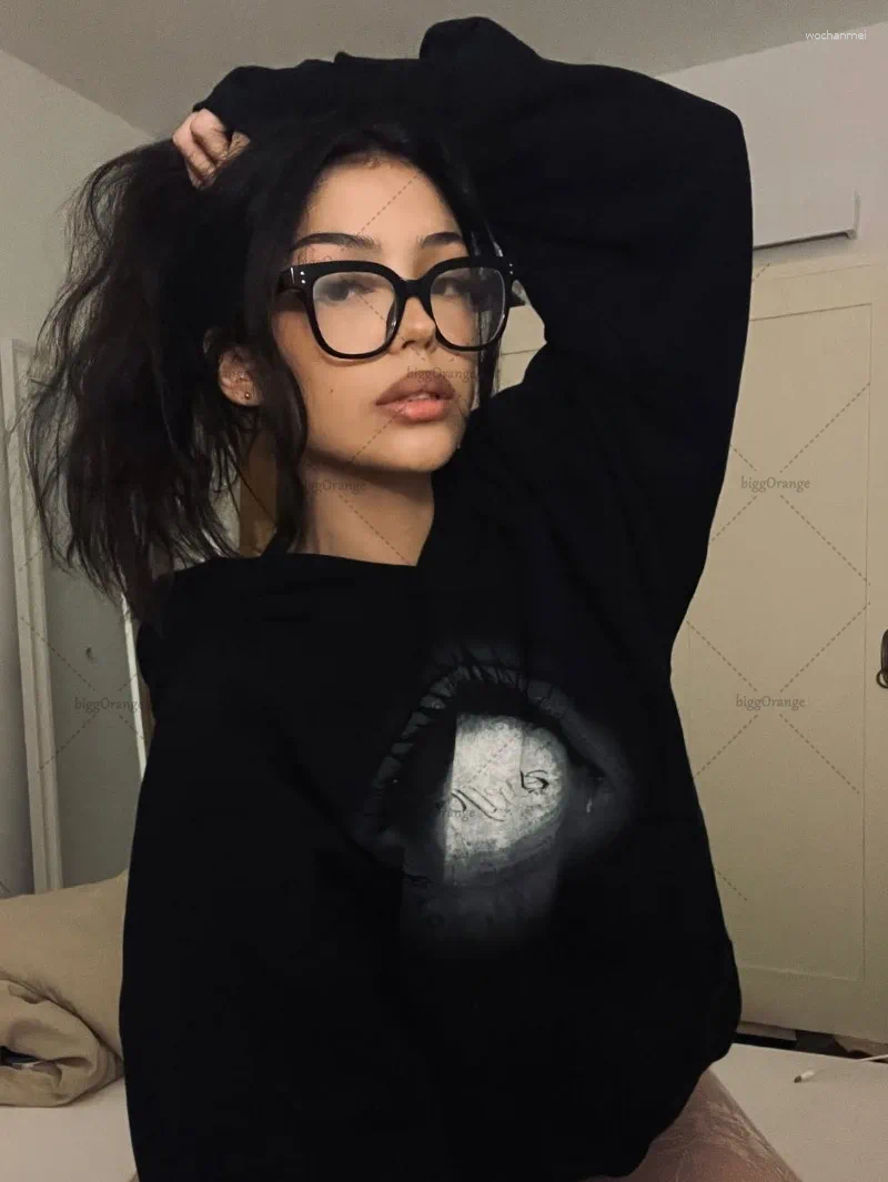 Women's Hoodies Gothic Harajuku Hoodie Women Hip-hop Trendy High Street Casual Loose Streetwear Retro Punk Cross Print Oversized