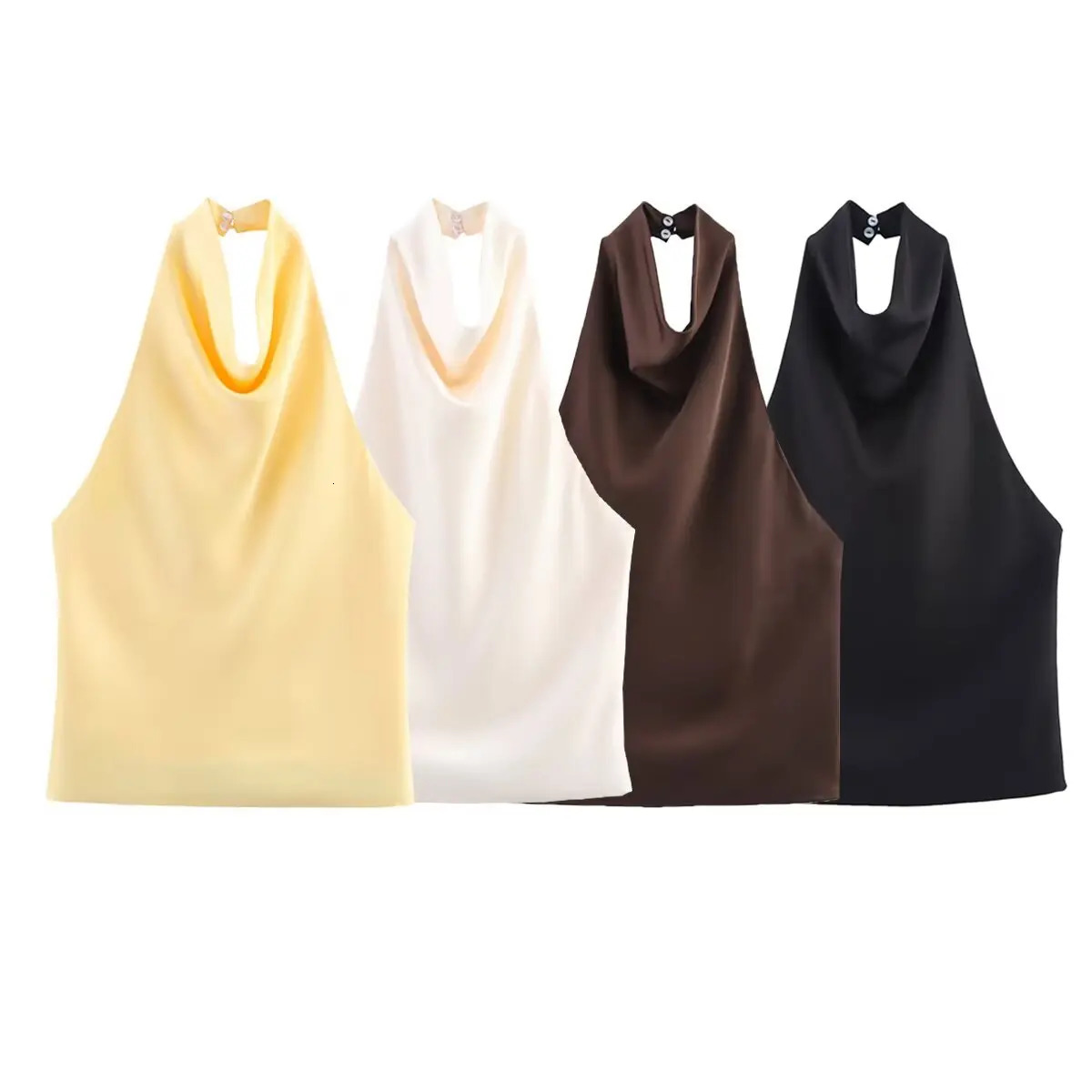 Zevity Women Chic Solid Color Sleeveless Soft Touch Halter Camis Tank Lady Backless Summer Beach Shirt Blouse Tops LS9365 250730