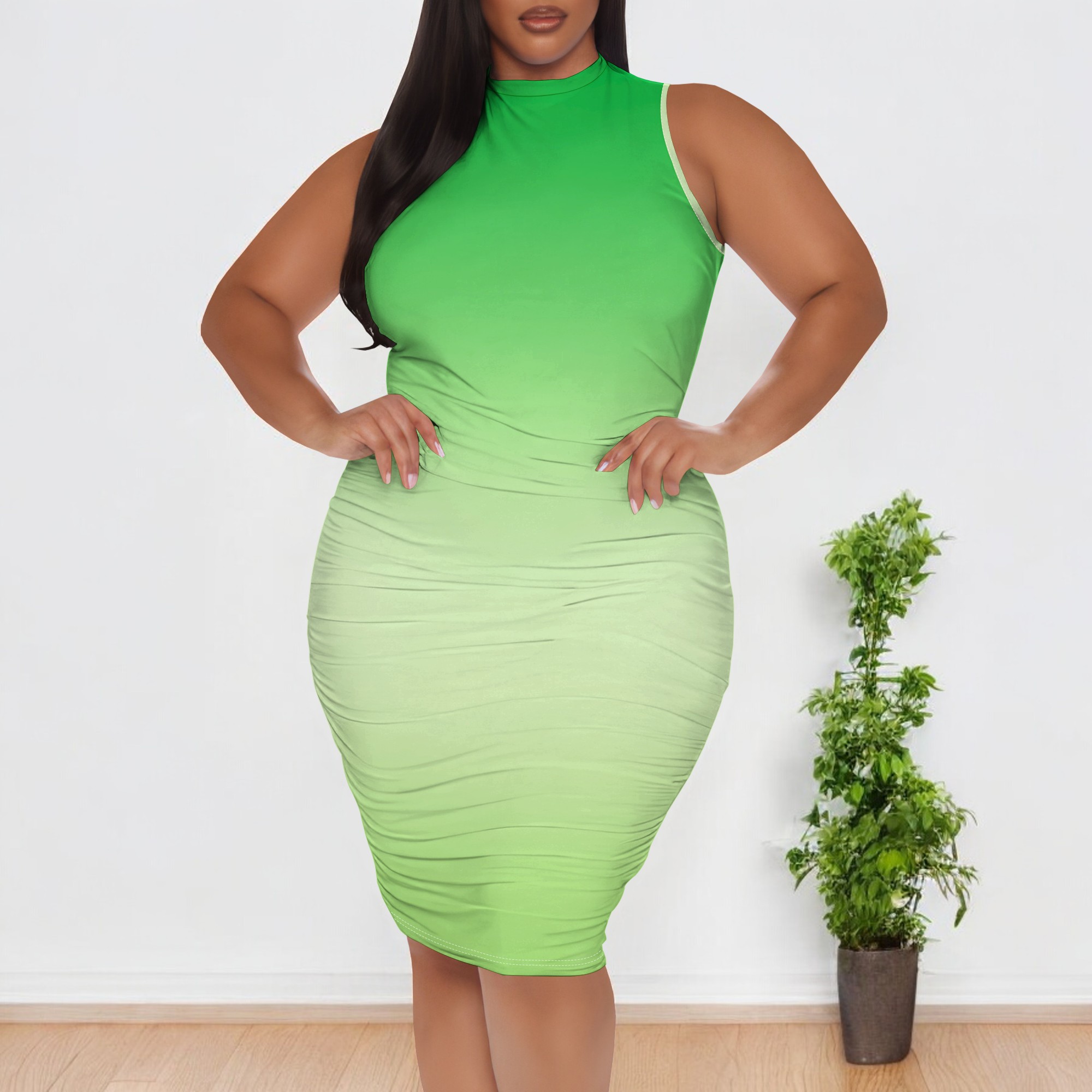Plus Size Women's Green Ombre Bodycon Dress XL-6XL, Sleeveless Summer Dress for Beach Party - 2025 New Arrival