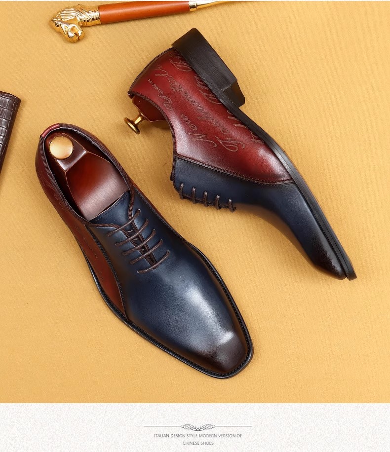 Handcrafted Mens Tie-Up Dress Shoes with Unique Pattern Large Euro Sizing (Size 46)
