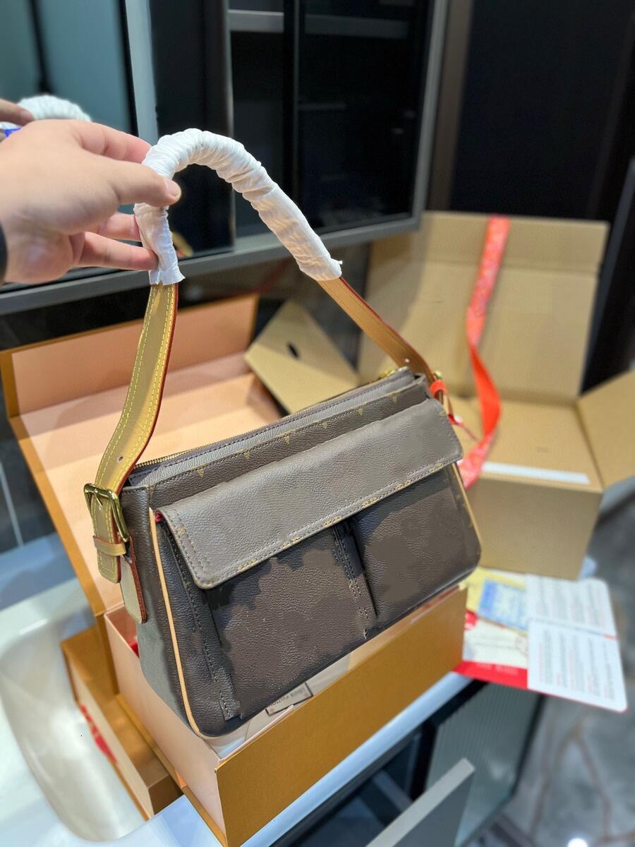 Womens designer shoulder bag vintage camel hobo double front pocket fashion ladies handle purses baguette brown pochette crossbody bags women handba