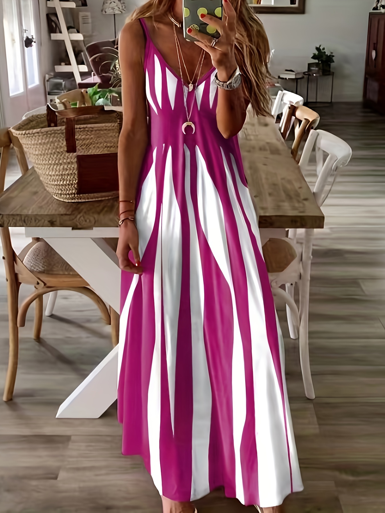 Plus size European and American cross-border positioning printed spring and summer new V-neck long skirt dress