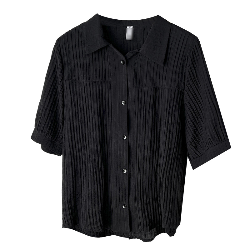100kg Summer Thin Blouses New Temperament Micro Wrinkle Short Sleeve Shirt Plus Size Women's Simple Tops 2509