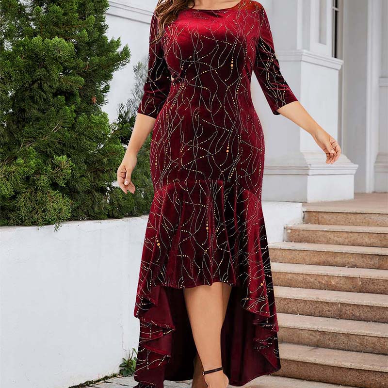 Plus Size Autumn Winter Luxury Elegant Women's Long Dress Female Large Size Mermaid High Waist Swan Velvet Evening Party Dresses