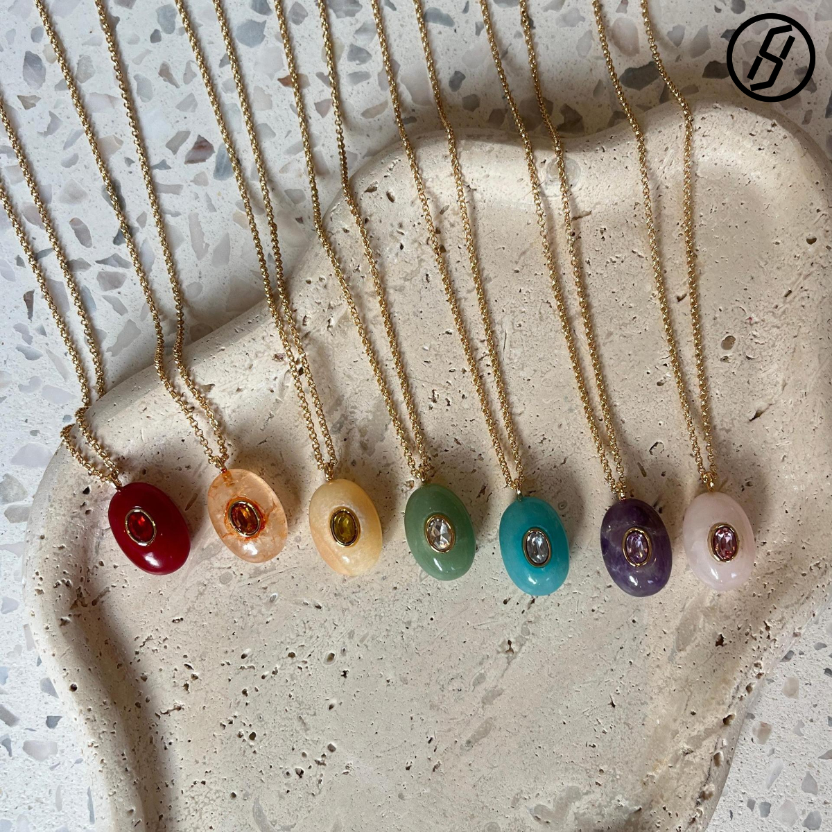 Popular Titanium Steel Plated 18k Gold Natural Stone Inlaid with Diamond Water Droplet Necklace Multicolor Fashionable Light Luxury Jewelry Wholesal
