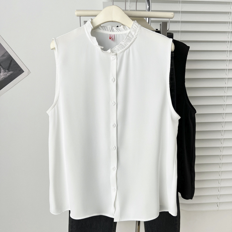 Summer Women's Blouses New 100KG Stylish And Elegant Ruffled Collar Sleeveless Shirt Plus Size Tank Tops