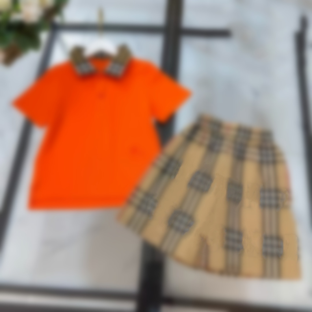 kid lapel t shirt sets kids designer clothes baby polo tshirt tracksuit girls Pleated skirt clothe summer girl boy Two Piece fashion childrens 2-14