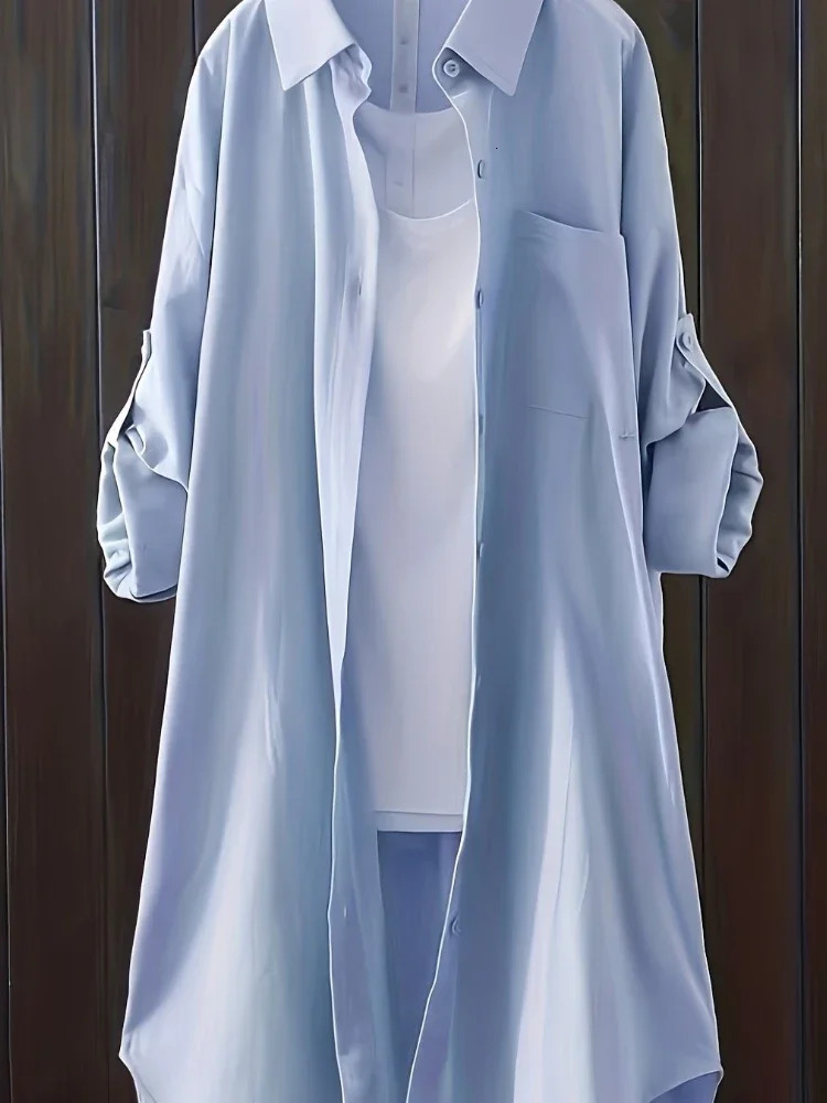 Plus Size Women Breathable Blouse Korean Shirt Loose Casual Fashion Simple Solid Female Long Sleeved Top Of Clothing 250730