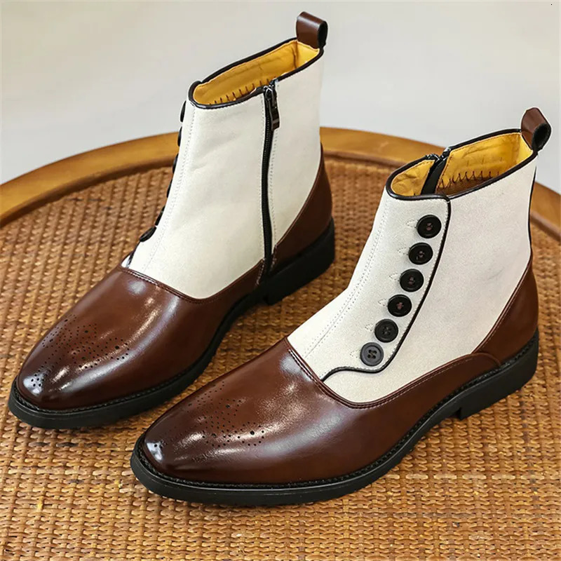 High Tops Winter Fashion Mixed Colors Patchwork Ankle Boots Mens Casual er Shoes Zapatos Hombre 250730