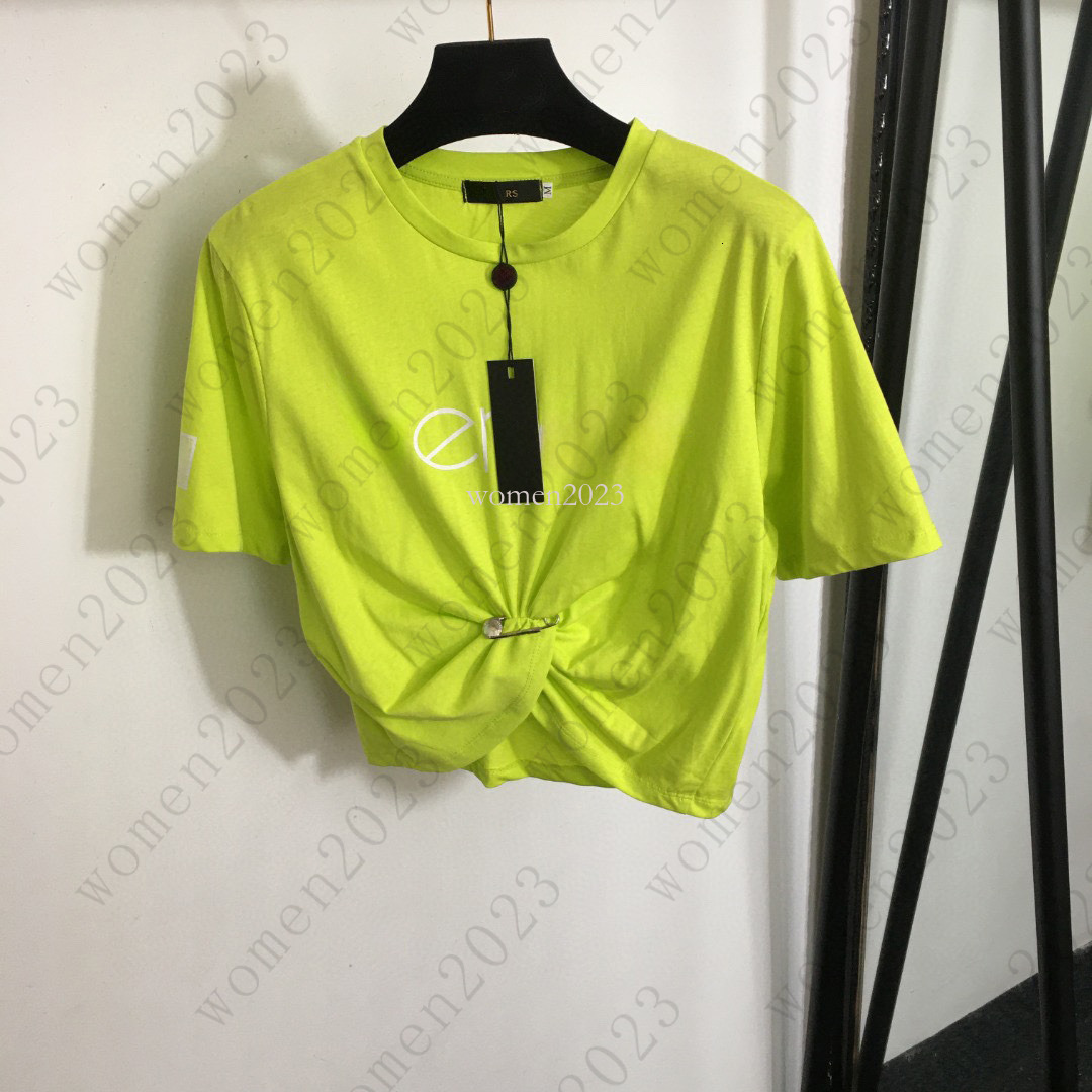 25ss Brand T-shirt Women t shirt designer women pin buckle tshirt Fashion Graffiti letter LOGO vacation summer casual exposed navel t-shirt Sexy tsh