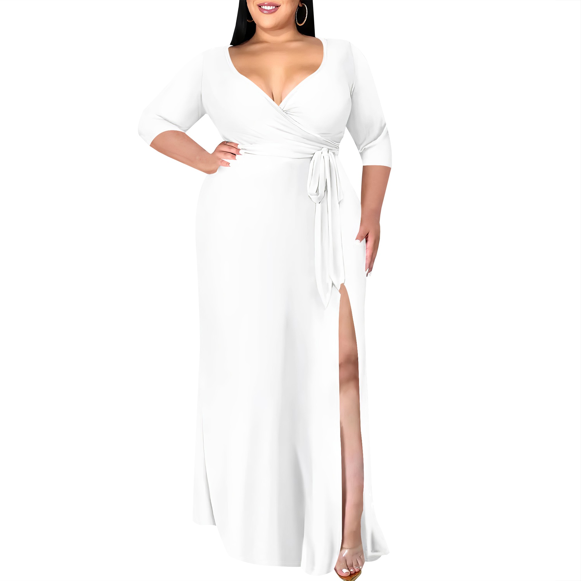 Plus Size Dress for Women - 3/4 Sleeve V-Neck Maxi Dress for Women XL-6XL