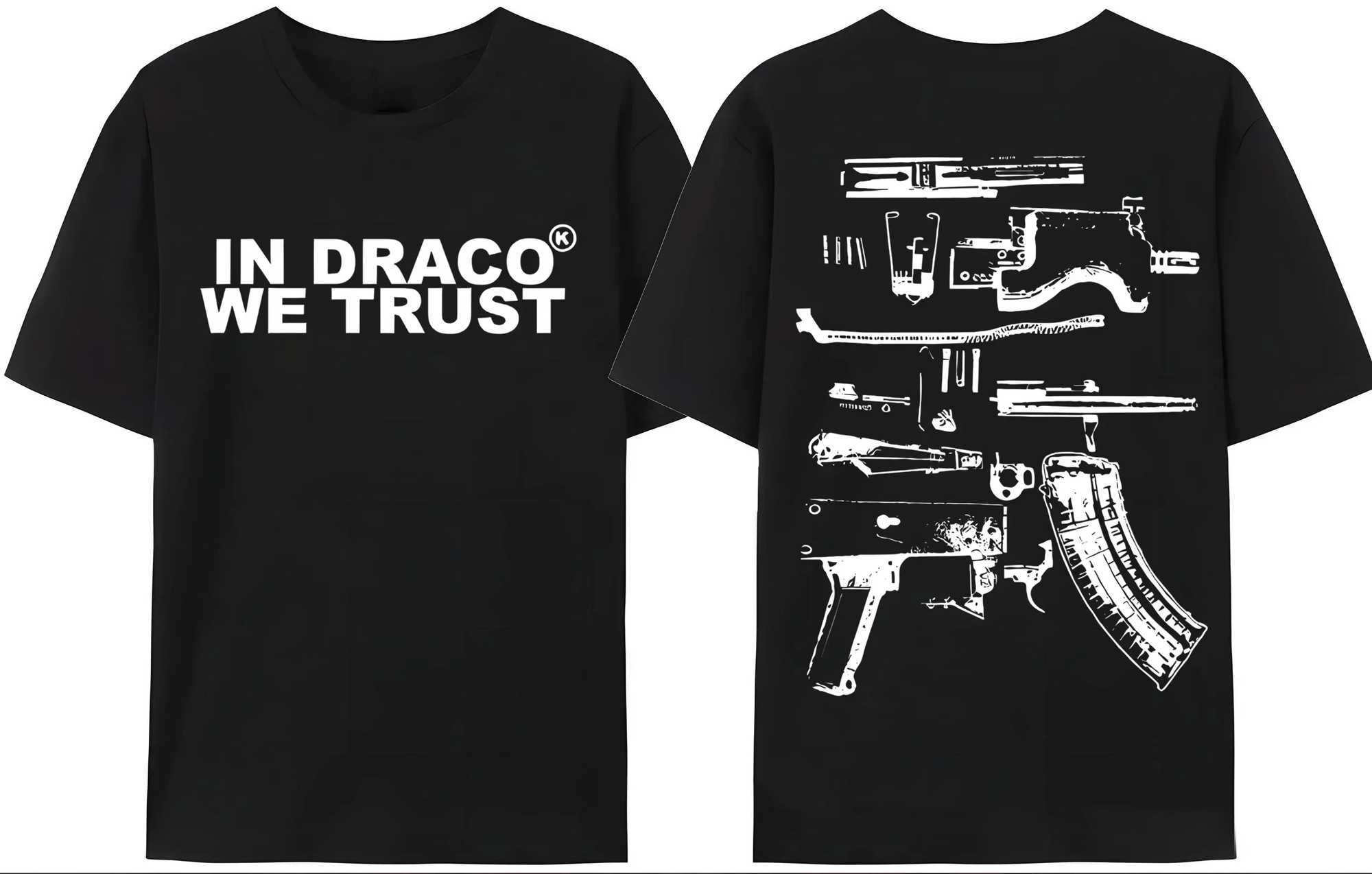 cc04 Gun T-shirt Men Y2K Print Draco We Trust Letter Print Summer T-shirt High Quality Harajuku Couple Streetwear H250730