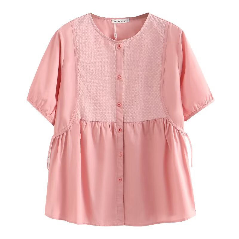 Summer Blouses New 100kg Simple Splicing Solid Color Short Sleeve Shirt Plus Size Women Sweet Tops 9071