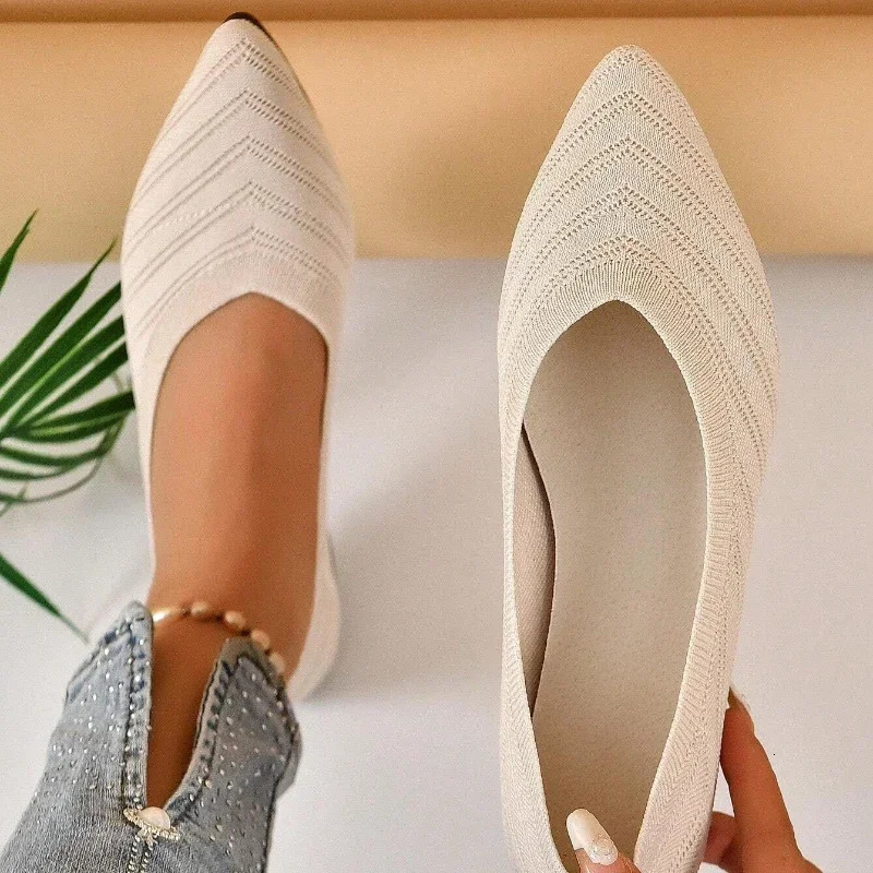 Womens Pointed Toe Flat Shoes Solid Color Knitted Slip on Shoes Casual Breathable Ballet Flats Women Flat Shoes Loafers Women 250804ww1
