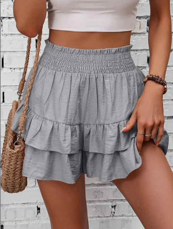 Plus Size Fashionable Women's New Pleated Waistband Shorts Loose Ruffled Hem Casual Shorts Versatile Daily Pants