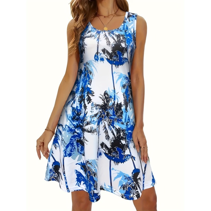 Plus Size 1XL-5XL Sleeveless U-neck Sexy Short Sleeved Geometric Print Women's Dress Versatile Bohemian Style Summer Dress