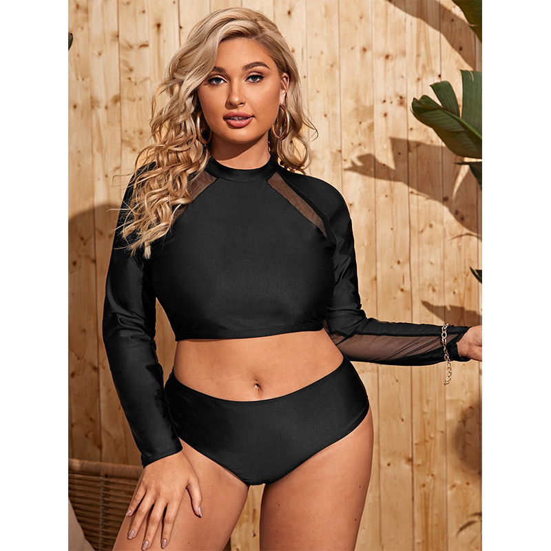 New Mesh Plus Size Split Swimsuit Women's Sexy Bikini Hot Selling Conservative Long Sleeved High Waisted Bikini Women Casual Y2k