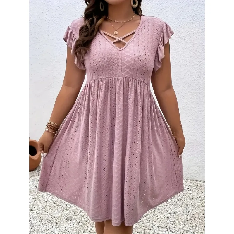 Plus Size New 1XL-5XL Fashionable Women's V-neck Cross Strap Comfortable Versatile Dress