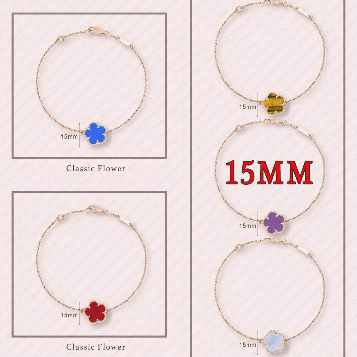 designer jewelry 1 motif 15mm clover bracelet luxury jewelry women Vintage Rose Gold Plated flower bracelet diamond clover bracelet designer bracele