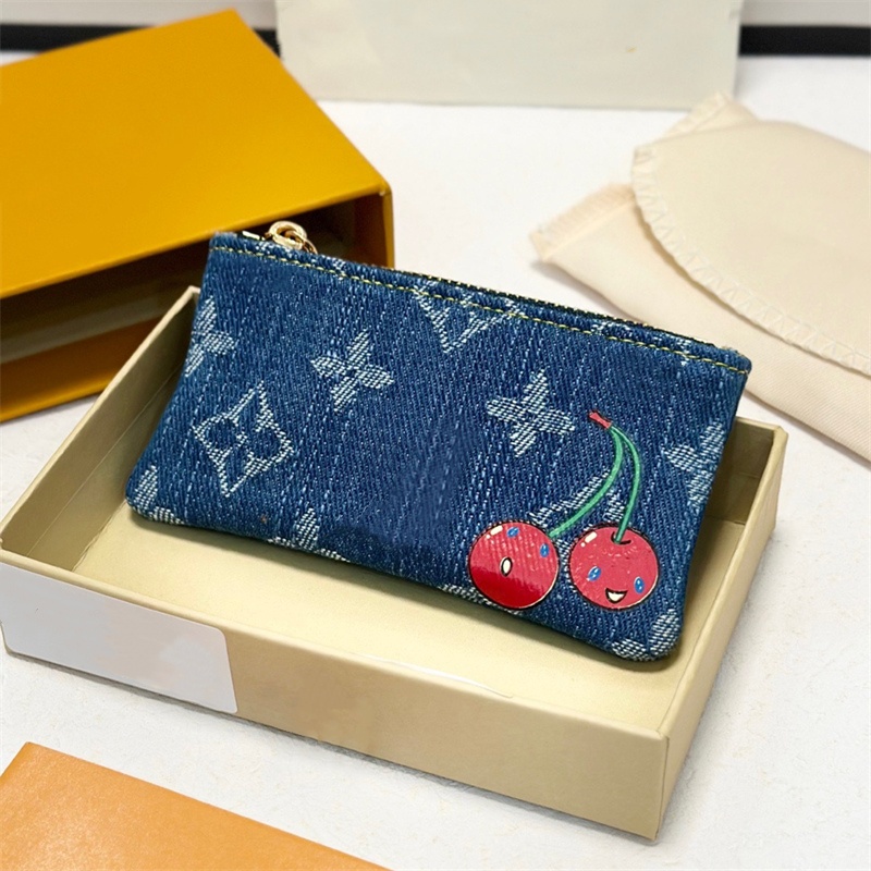 Unisexe Canvas Cherry portefeuille Designer courte portefeuille femme hommes monnaie en cuir Pochette mini portefeuille 10a