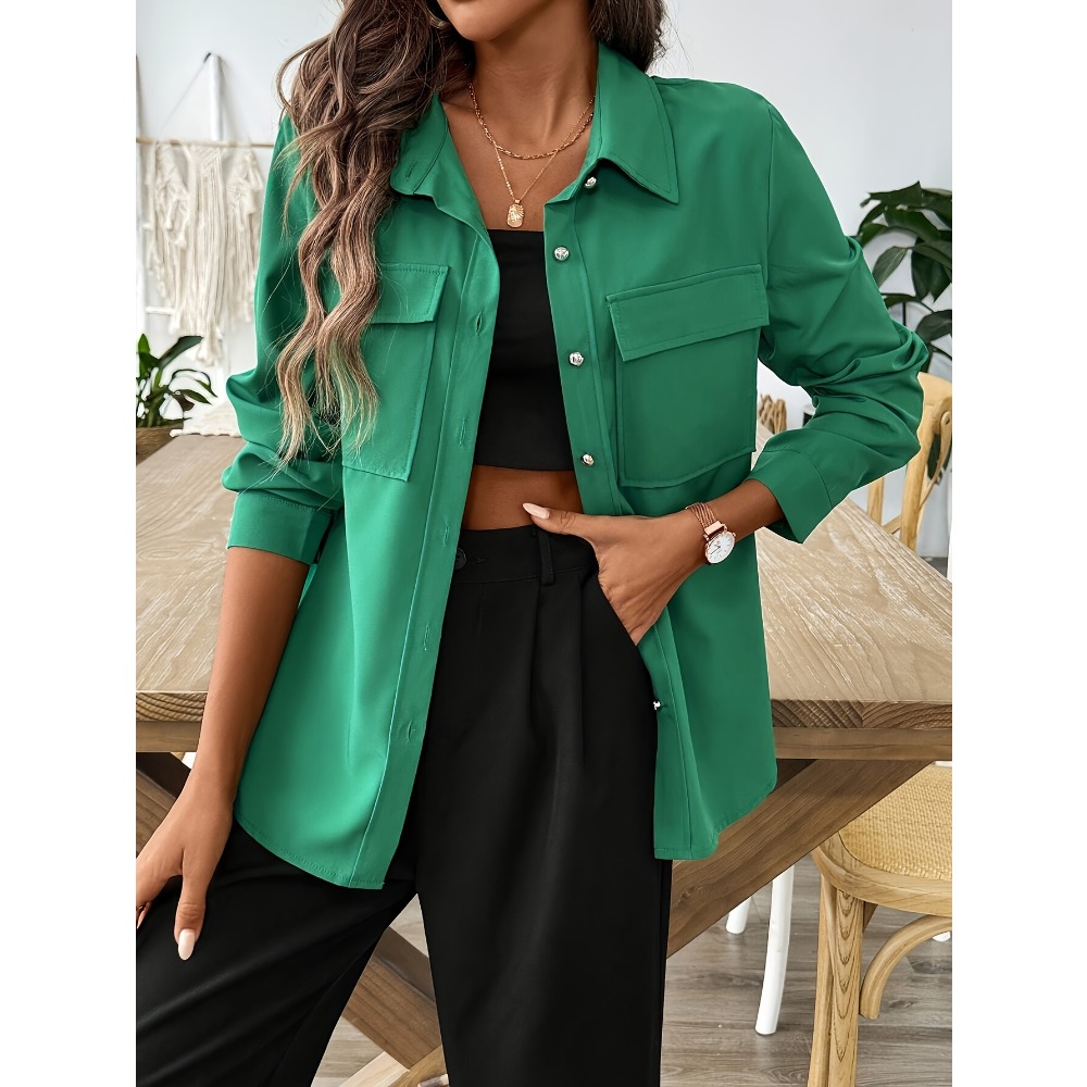 Plus Size 1XL-5XL Long Sleeve Button Pocket Women's Shirt Ladies Casual Long Sleeves Blouse Shirt Top