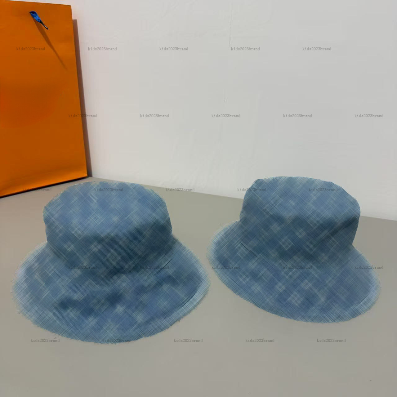 New child Wide Brim Hats Blue denim fabric material boys girls Bucket hat kids fashion accesories High quality baby caps A000X10N076