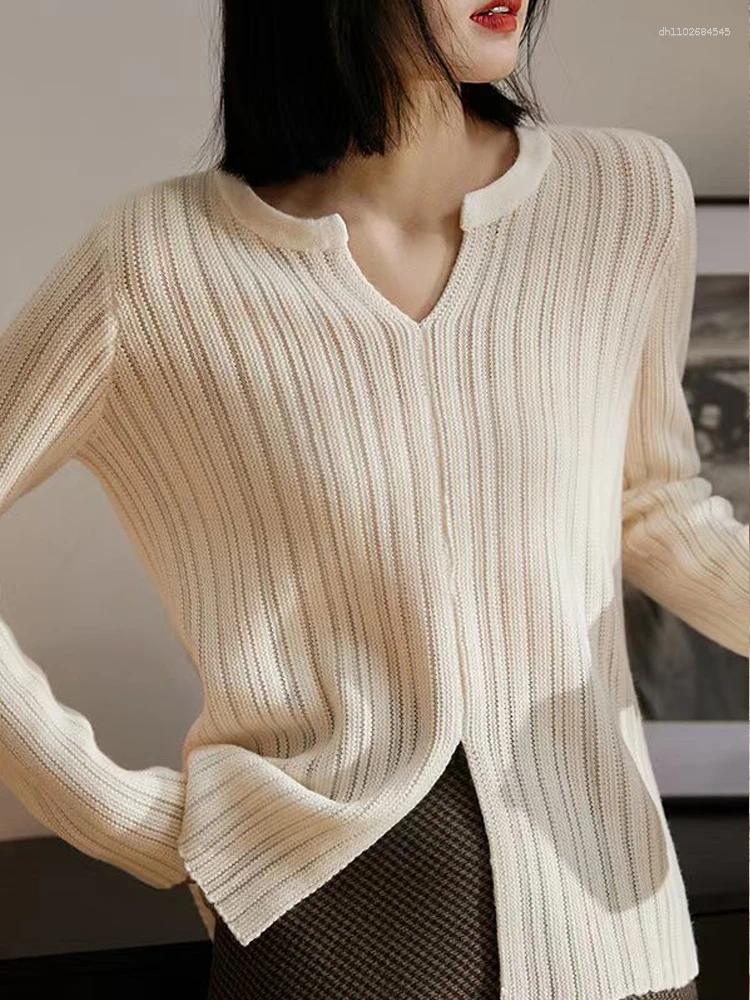 Women's Sweaters Spring And Autumn Round Neck Pullover Sweater Fashionable Bottom Slit Thin Imitation Knitted Tops