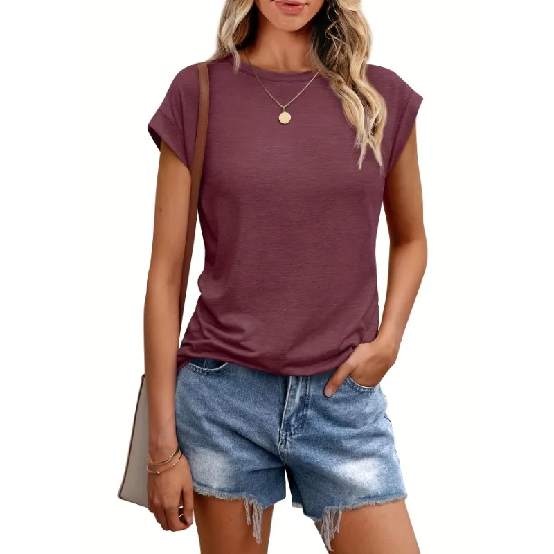 Plus Size 1XL-5XL New Women's Fashionable Solid Color Bat Sleeve Versatile and Comfortable T-shirt