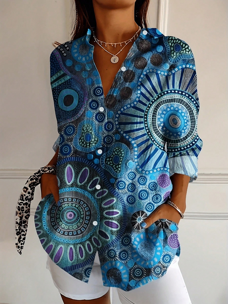 Plus Size Women Elegant Long Sleeve Floral Printed Button Shirt Blouse Elegant basic models Classic 2025 new models