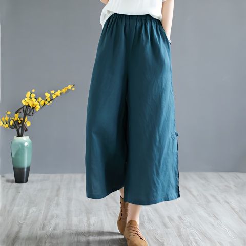 High Waist Wide Leg Cotton Linen Pants New 2025 Womenâs Summer Thin Solid Casual Loose Plus Size Linen Skirt Capri Pants CQ13