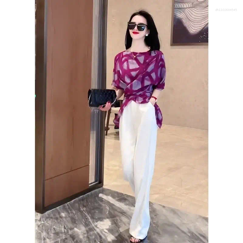 Women's Two Piece Pants Korean Fashion Suit With Belt Office Lady Set Solid Color Sleeveless Top Wide Leg Elegant 2-Piece 432B