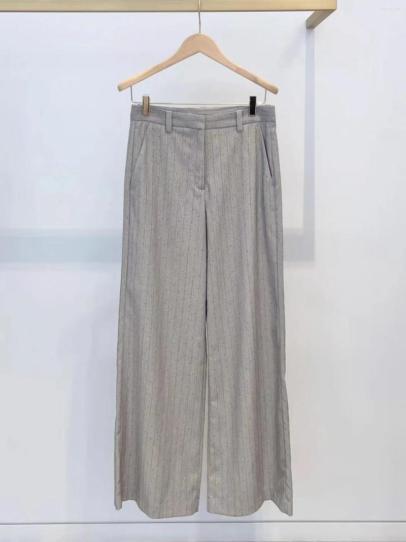 Women's Pants Women Rhinestone Stripes Set 2025 Fall Wide Leg Long V-Neck Single Breasted Sleeveless Vest Or Pleated Mini Skirt