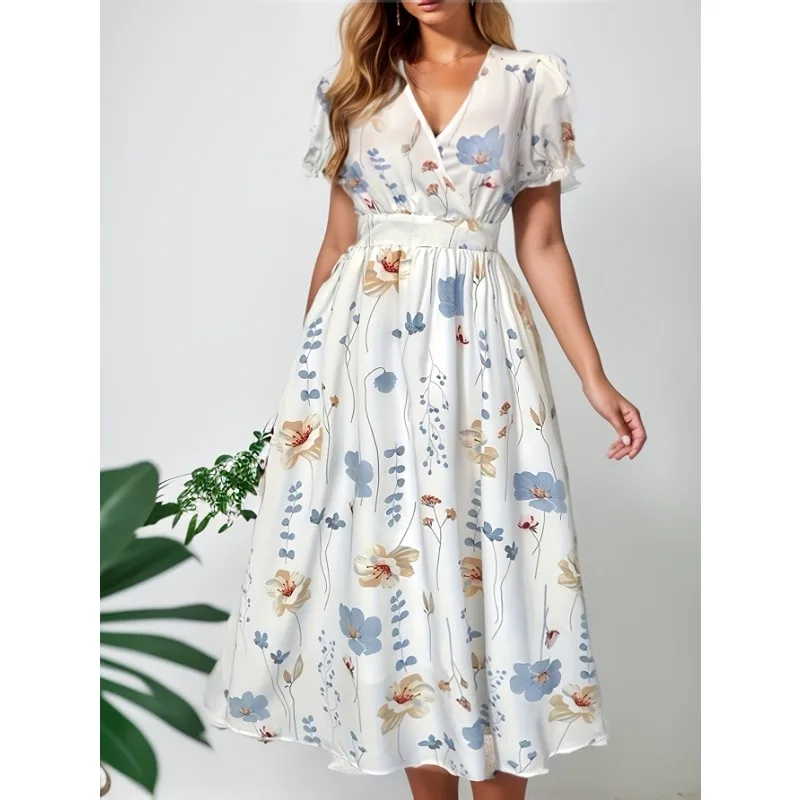 Plus Size 1XL-5XL New Summer Women's Fashion Print Lace-up A-line Dress Casual Lightweight Comfy Dress For Women