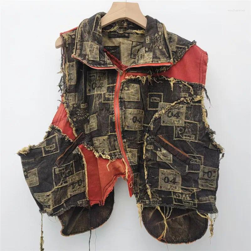 Women's Two Piece Pants YEAE Trendy Cool Contrasting Colors And Old-fashioned Denim Vest Crotch Two-piece Set Spring Autumn Suit