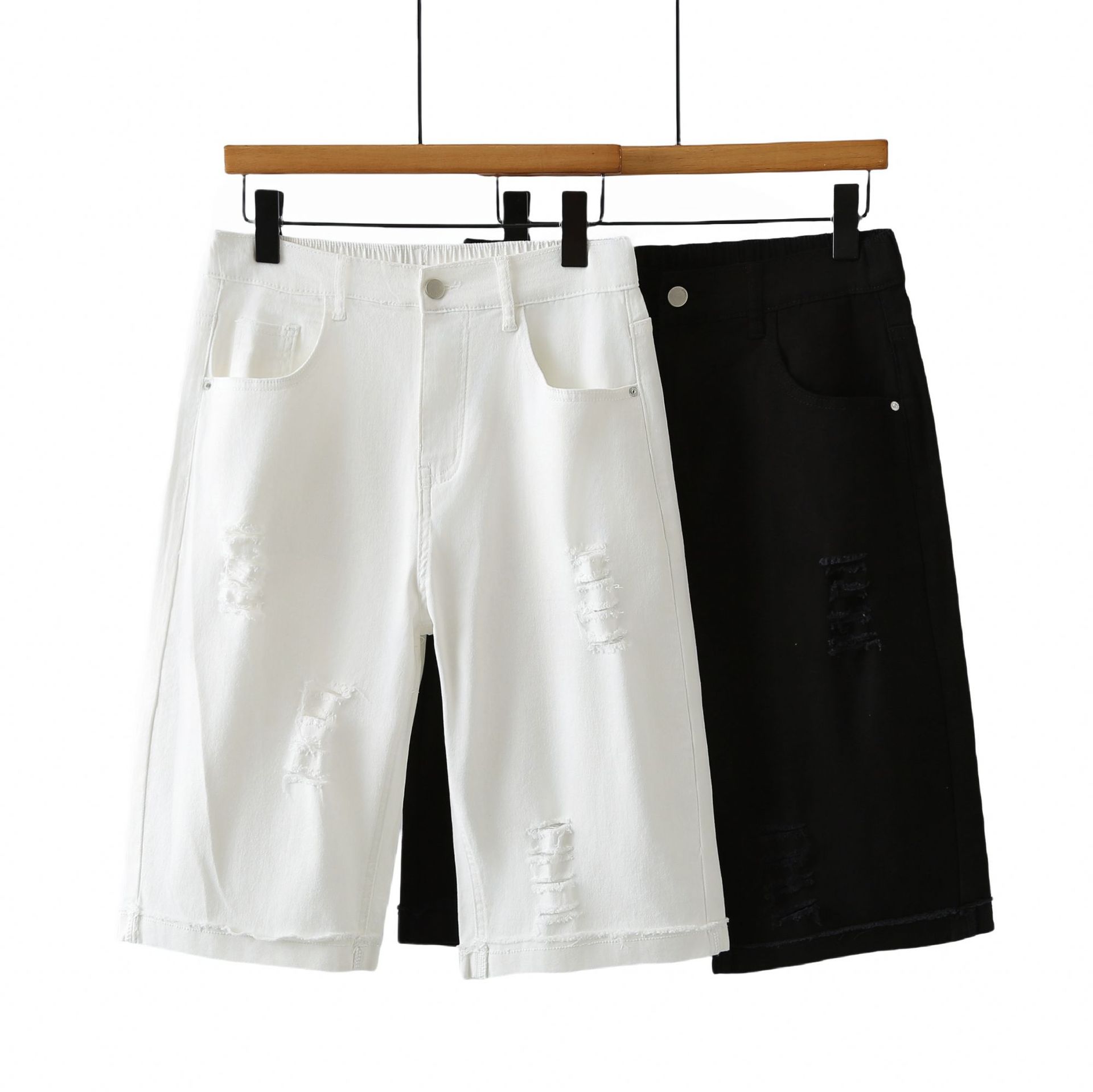 Summer Women's Ripped Shorts New Fashion And Stylish Knee Length Pants For Plus Size 100KG Straight Bottoms
