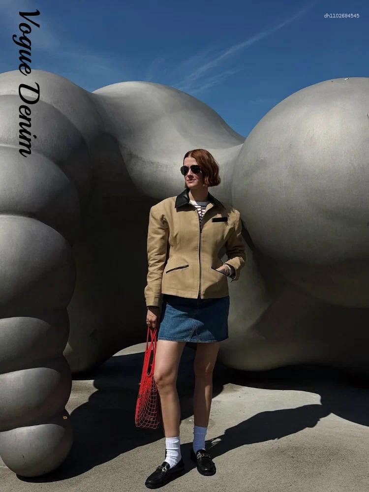 Women's Jackets Casual Zippers Loose Coat Women High Street Full Sleeve Lapel Pockets Jacket Female 2025 Summer Autumn Office Outwears Lady