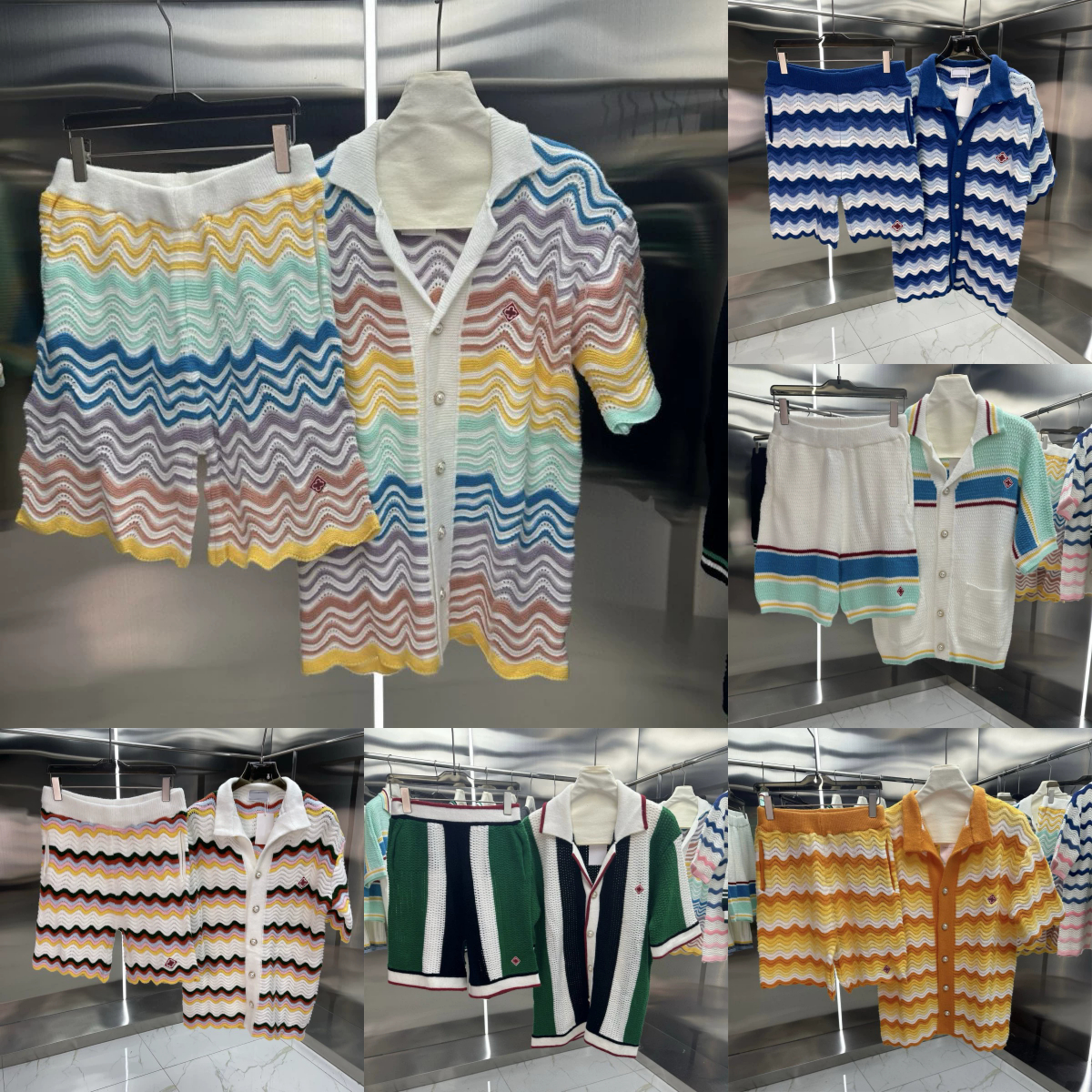 Men's Sweater Tracksuits Designer Hip Hop Pearl-woven Button T-Shirts Polos Shorts Multicolored Hawaiian Short Sleeved Cardigan Knitted Sweater