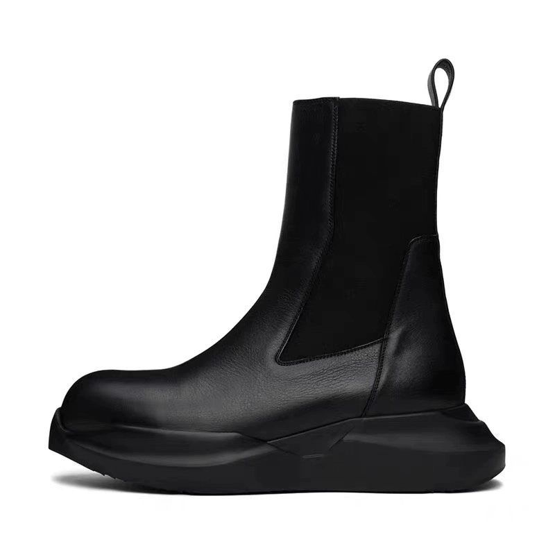 Black Cowhide Genuine Leather High Top Knight Samurai Ninja Customized High Street Rock slim Boots