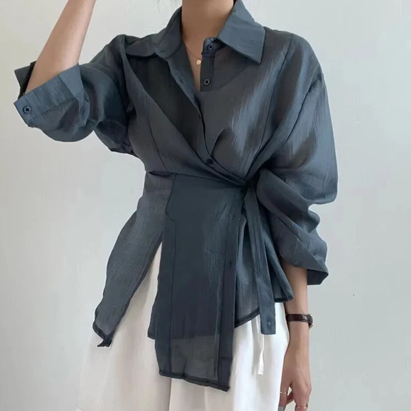 Fashion Long Sleeve Irregular Women Shirt Loose Casual Sunscreen Blouse Elegant Office Button Ladies Shirts Tops 15674 250730