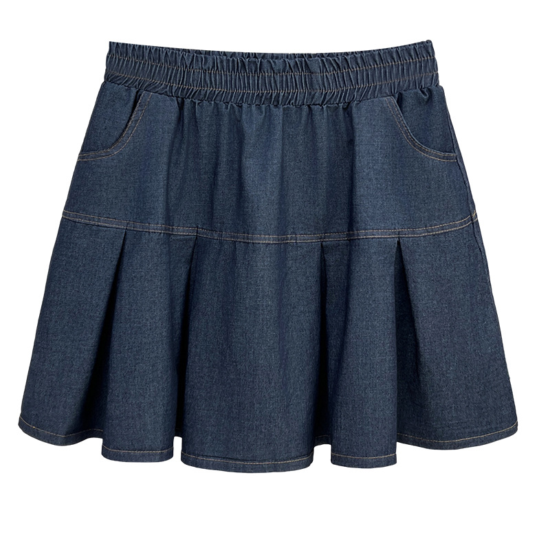 Summer New Plus Size Denim Skirt Women's Wear 100KG Fashion Sweet Thin Pleated Bottoms 1667