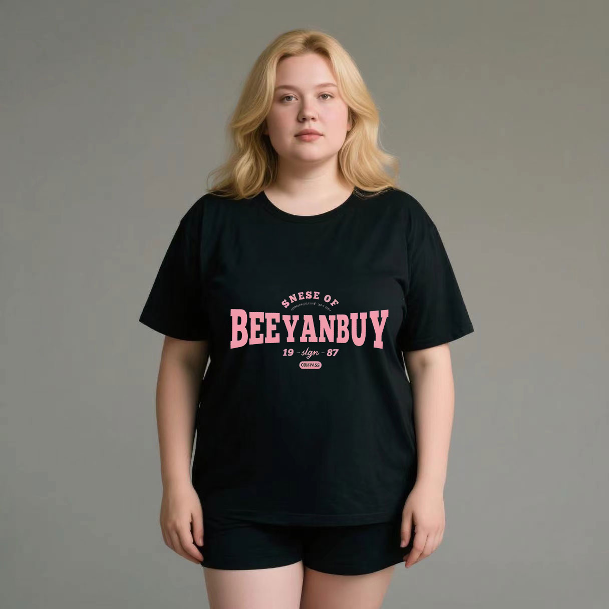 Exquisite commuting two-piece popular item plus size Butterfly pattern women's casual short sleeved T-shirt black