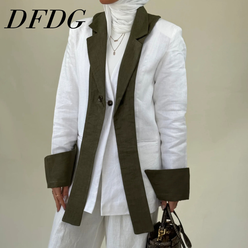 DFDG A High-quality Lapel Patchwork Design With A Strong Sense Of Style Spring 2025 Women Versatile Fake Two-piece Suit Jacket