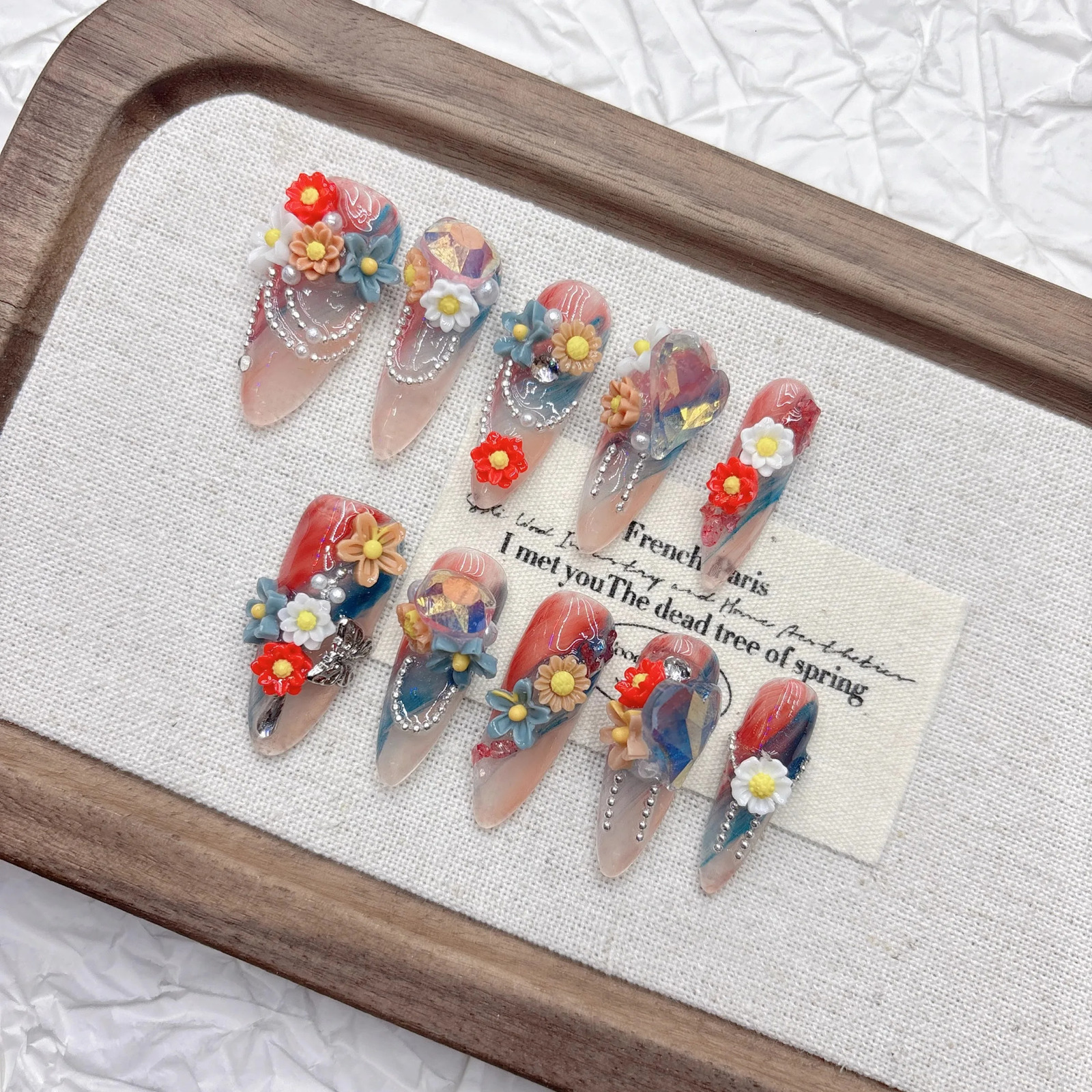 10Pcs High Quality Handmade Press on Nails Gentle Temperament Artistic Sense Explosion CelebrityStyle Nail Art Literary Style 250731