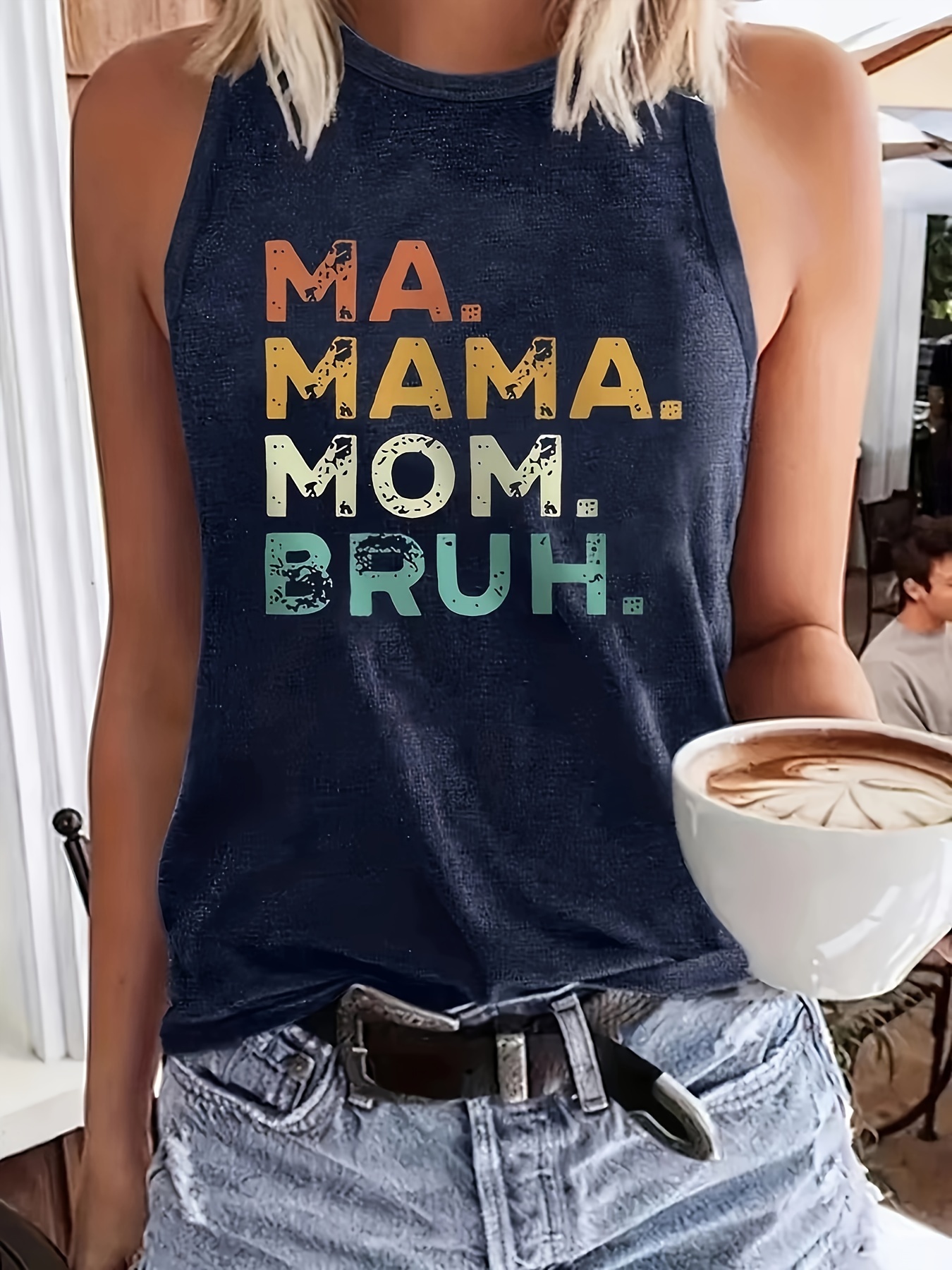 Letter Print Crew Neck Tank Top, Casual Sleeveless Tank Top For Summer, Women's Clothing