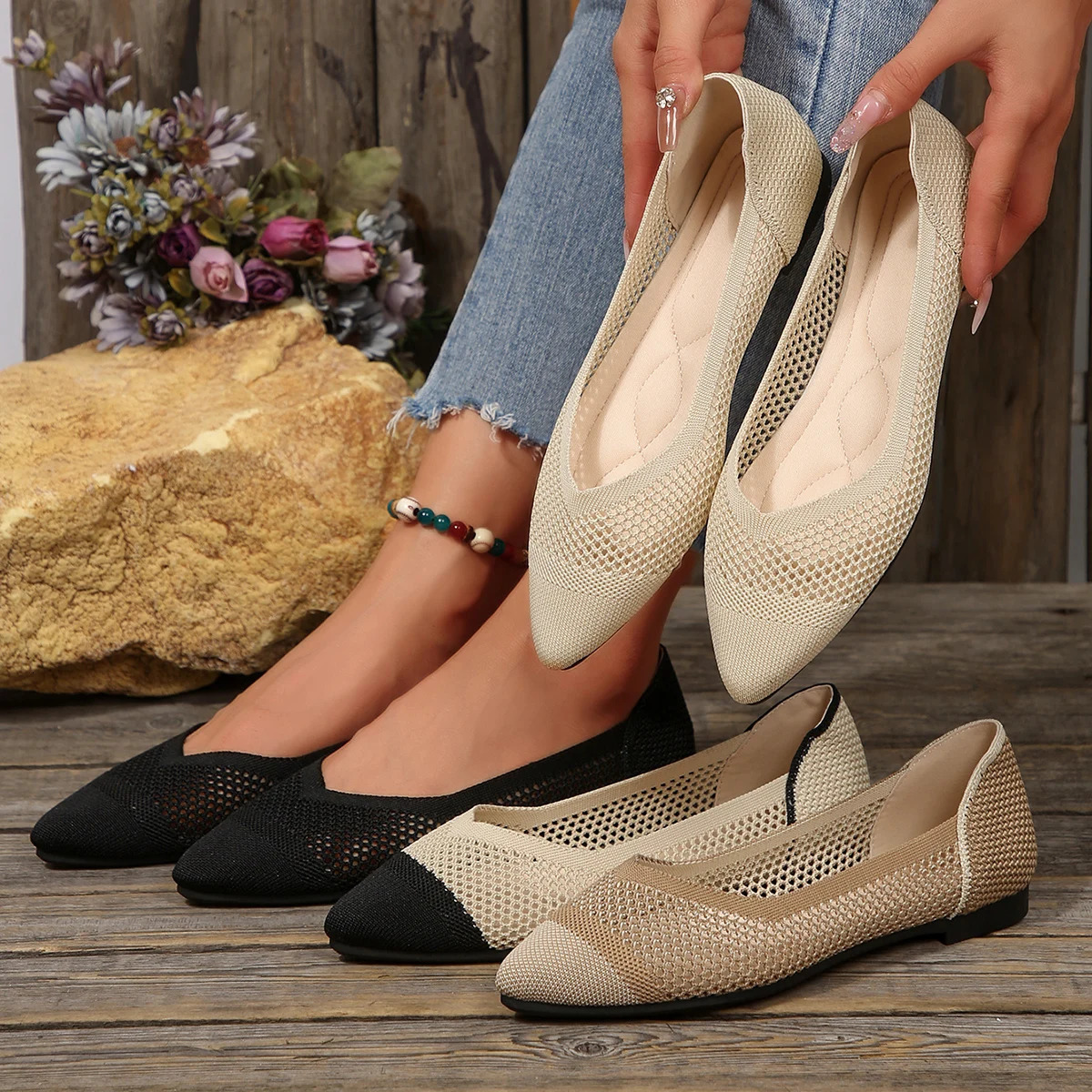 Casual Womens Shoes Summer Mesh Breathable Flat Ladies Comfort Light Sneaker Socks Women Slip on Loafers Zapatillas Muje 250804ww