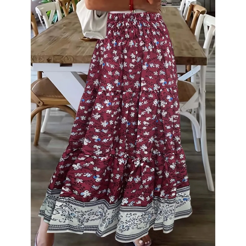 Plus Size 1XL-5XL Women's High-Waisted Longteng Casual Maxi Skirt