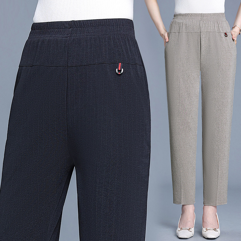 8XL Plus Size Summer Autumn Thin Casual Pants Middle-Aged Elderly Women Trousers Loose Straight High Waist Female Pants NEW