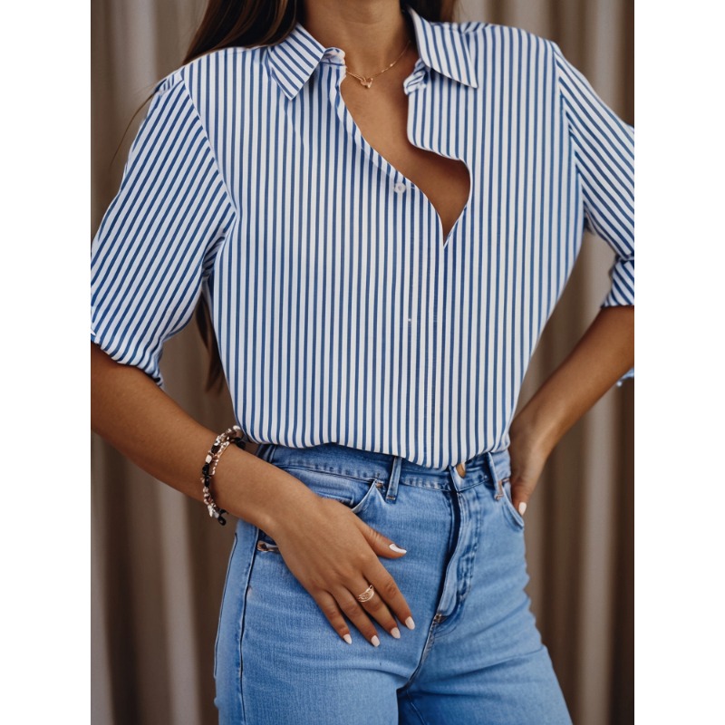Plus Size Women's New Fashionable Striped Printed Shirt Collar, Casual and Comfortable Versatile Shirt